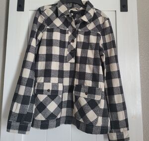 J. Crew Women's Wool Blend Black and White Plaid Checkered Pullover Jacket
